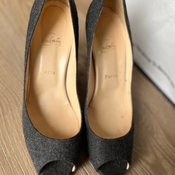Christian Louboutin Shoes - Christian Louboutin Grey Wool Pumps Peep Toe